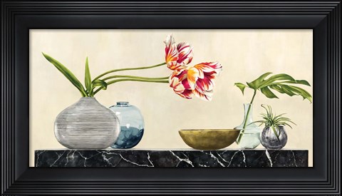 Framed Floral Setting on Black Marble Print