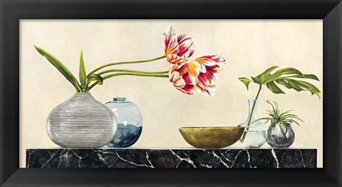 Framed Floral Setting on Black Marble Print