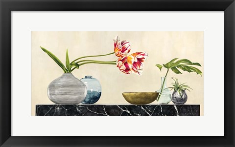 Framed Floral Setting on Black Marble Print