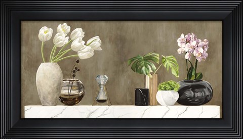 Framed Floral Setting on White Marble Print