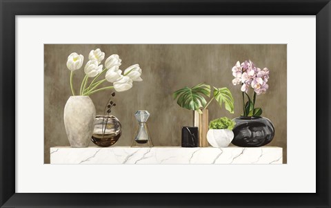 Framed Floral Setting on White Marble Print