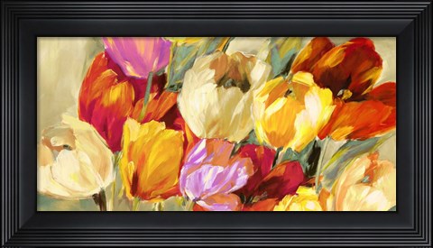 Framed Field of Colorful Tulips Print