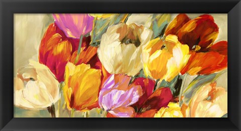 Framed Field of Colorful Tulips Print