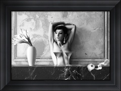 Framed Cocktail for Two (BW) Print