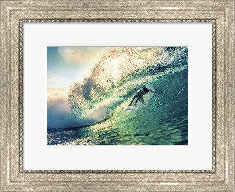 Framed Surfing at Sunset, Australia Print