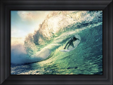 Framed Surfing at Sunset, Australia Print