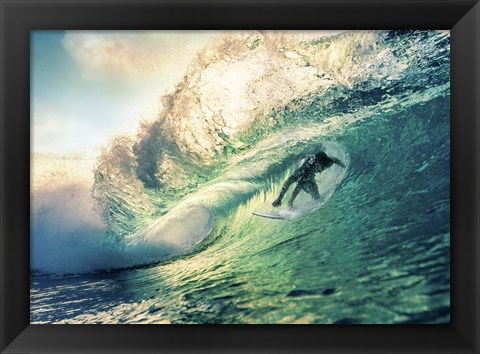 Framed Surfing at Sunset, Australia Print