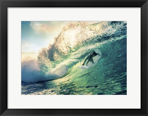 Framed Surfing at Sunset, Australia Print