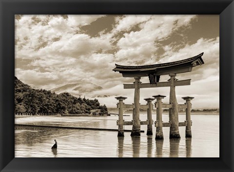 Framed Itsukushima Shrine, Hiroshima, Japan (BW) Print