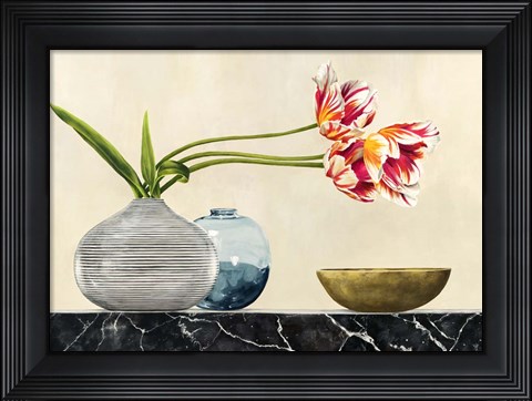 Framed Floral Setting on Black Marble (detail) Print