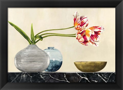 Framed Floral Setting on Black Marble (detail) Print