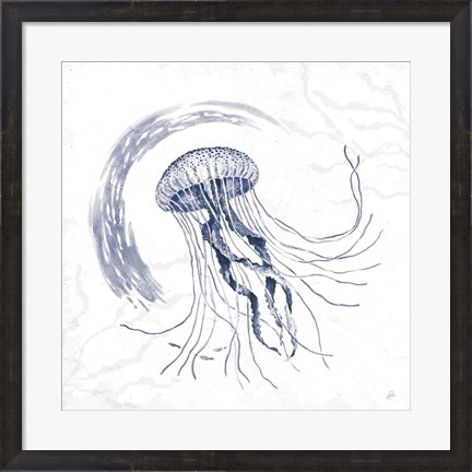 Framed Delicate Sea IV Indigo Print