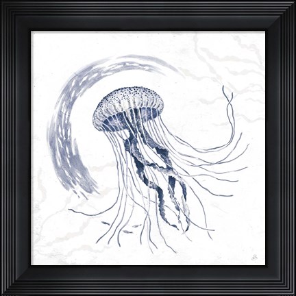 Framed Delicate Sea IV Indigo Print