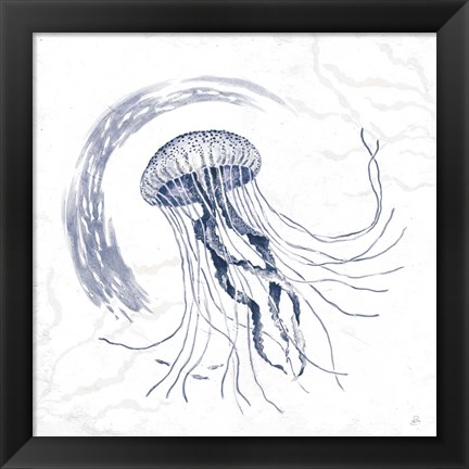 Framed Delicate Sea IV Indigo Print