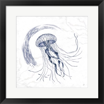 Framed Delicate Sea IV Indigo Print