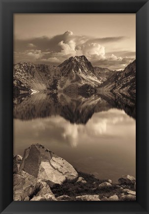 Framed Sawtooth Lake Sepia Print