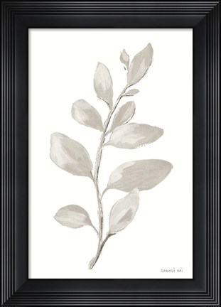 Framed Gray Sage Leaves I on White Print