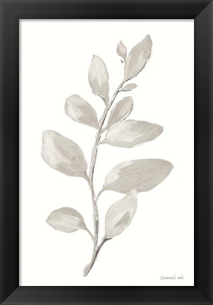 Framed Gray Sage Leaves I on White Print