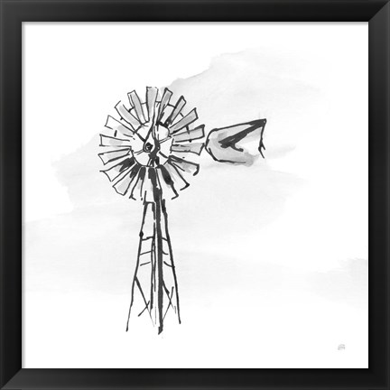 Framed Windmill V BW Print