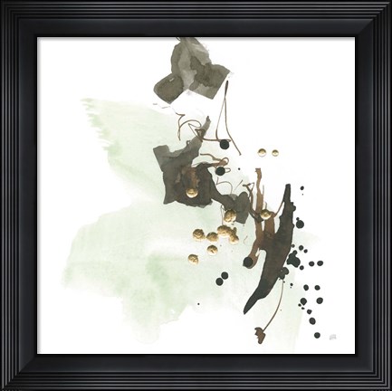 Framed Gold Dots II Green Print