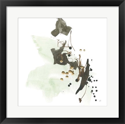 Framed Gold Dots II Green Print