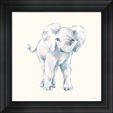 Framed Baby Elephant on Cream Print