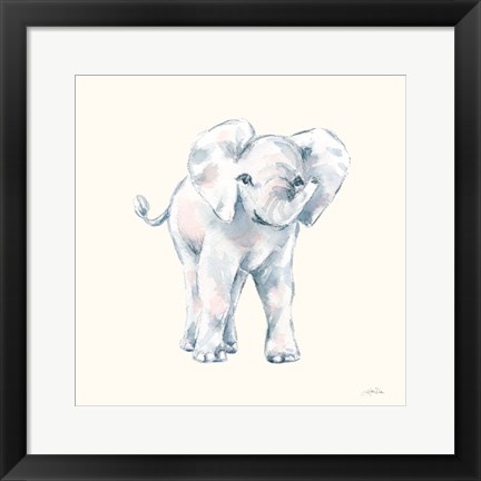 Framed Baby Elephant on Cream Print