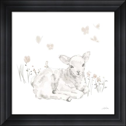 Framed Spring Lambs III Neutral Print