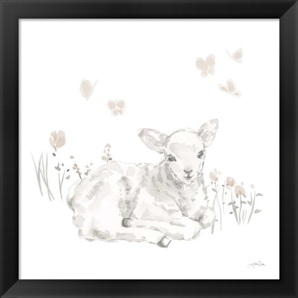 Framed Spring Lambs III Neutral Print