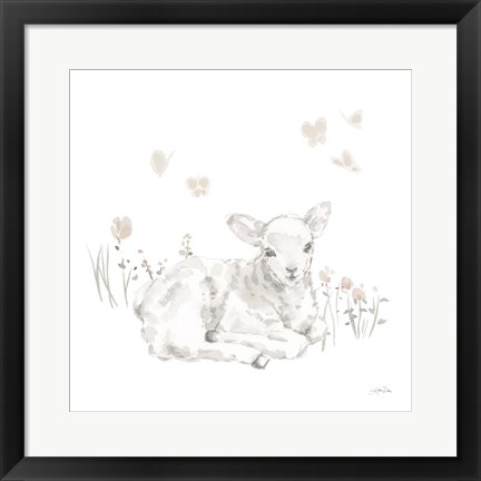 Framed Spring Lambs III Neutral Print