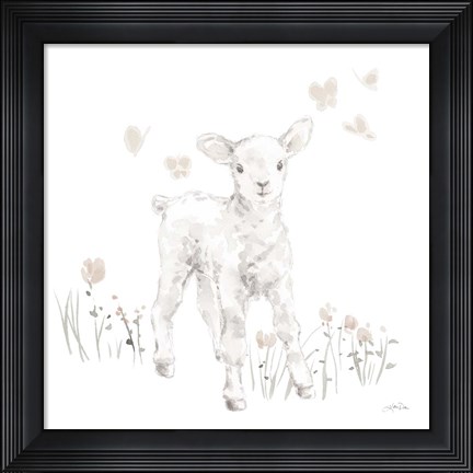 Framed Spring Lambs I Neutral Print