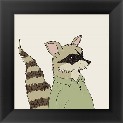 Framed Raccoon on Cream Print