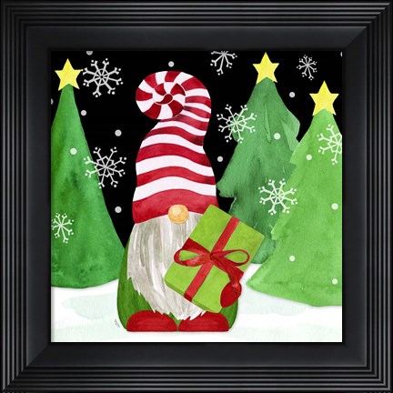 Framed Gnome for Christmas II-Gnome Present Print