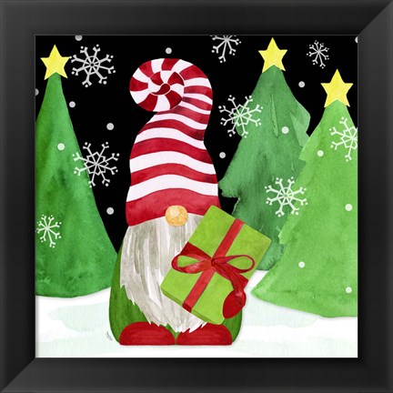 Framed Gnome for Christmas II-Gnome Present Print