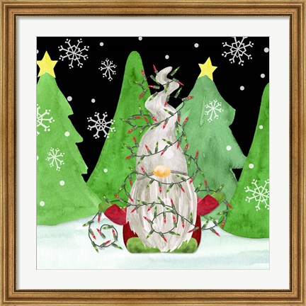 Framed Gnome for Christmas III-Gnome Lights Print