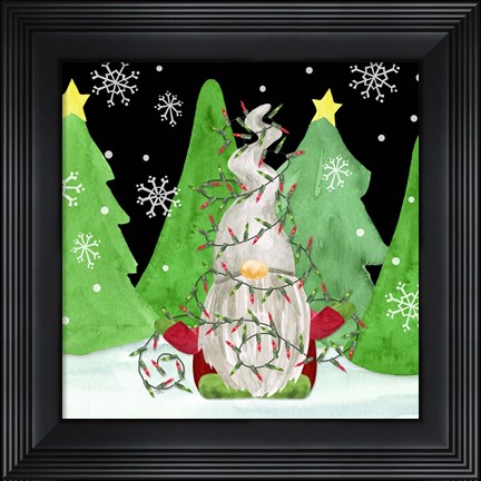 Framed Gnome for Christmas III-Gnome Lights Print