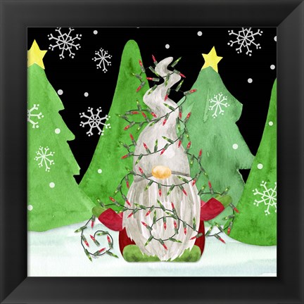 Framed Gnome for Christmas III-Gnome Lights Print