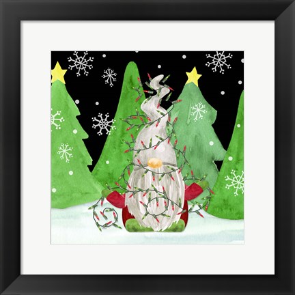 Framed Gnome for Christmas III-Gnome Lights Print