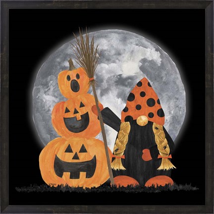 Framed Gnomes of Halloween III-Broomstick Print