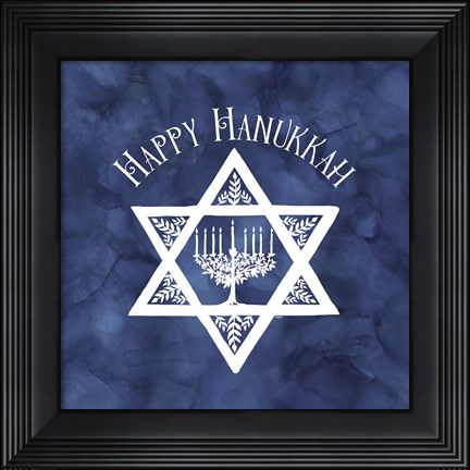 Framed Festival of Lights Blue III-Happy Hanukkah Print