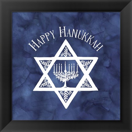 Framed Festival of Lights Blue III-Happy Hanukkah Print