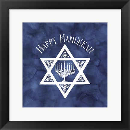 Framed Festival of Lights Blue III-Happy Hanukkah Print