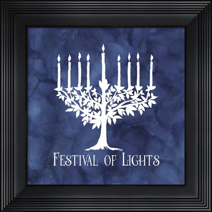 Framed Festival of Lights Blue IV-Menorah Print