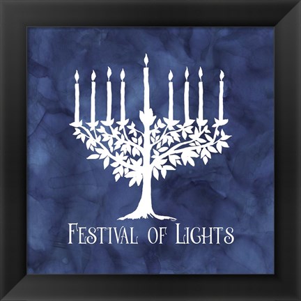 Framed Festival of Lights Blue IV-Menorah Print