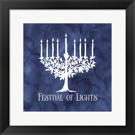 Framed Festival of Lights Blue IV-Menorah Print