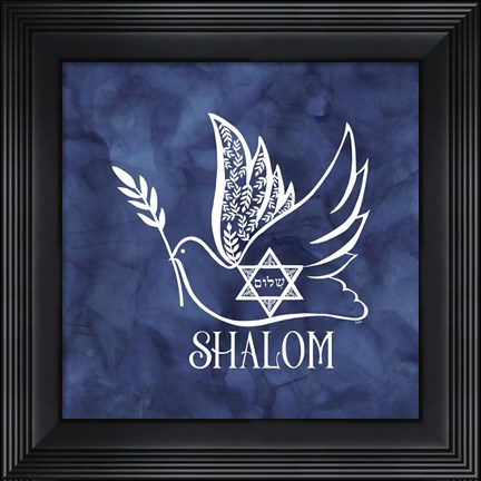 Framed Festival of Lights Blue V-Shalom Dove Print