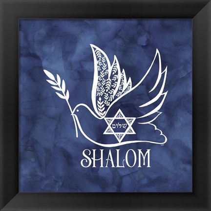 Framed Festival of Lights Blue V-Shalom Dove Print