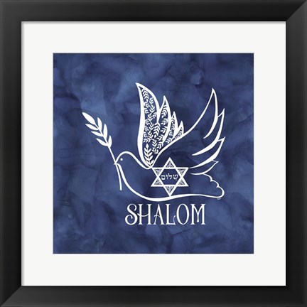 Framed Festival of Lights Blue V-Shalom Dove Print