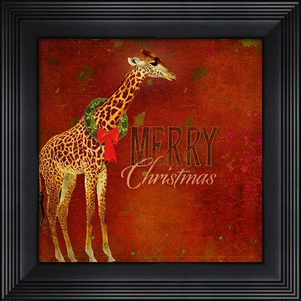 Framed Colorful Christmas II-Giraffe Christmas Print