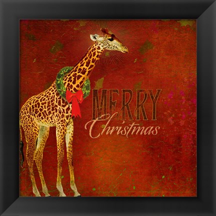 Framed Colorful Christmas II-Giraffe Christmas Print